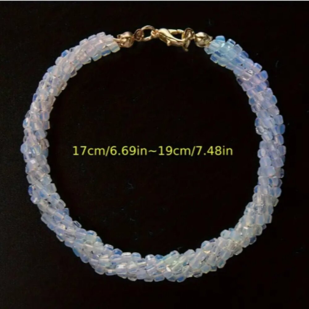 Natural White Ethiopian Opal Twisted Beaded Bracelet 8 inches Long - Picture 2 of 5